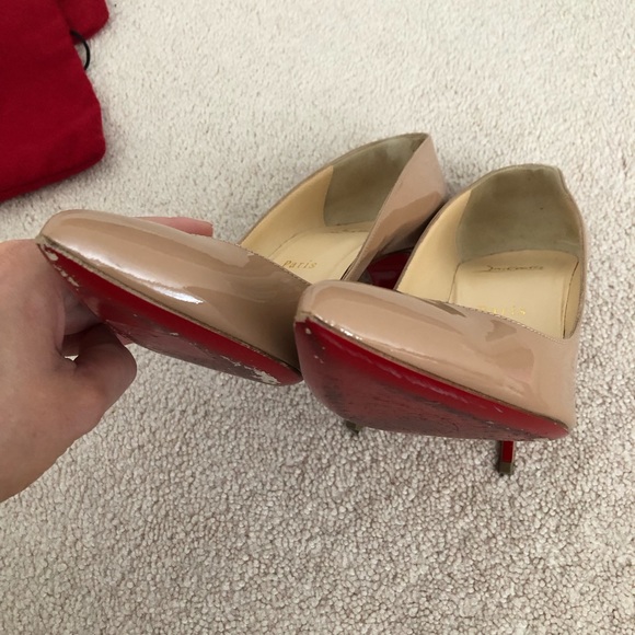 Christian Louboutin Pigalle Follies 100 Nude Patent Heels - Picture 8 of 13